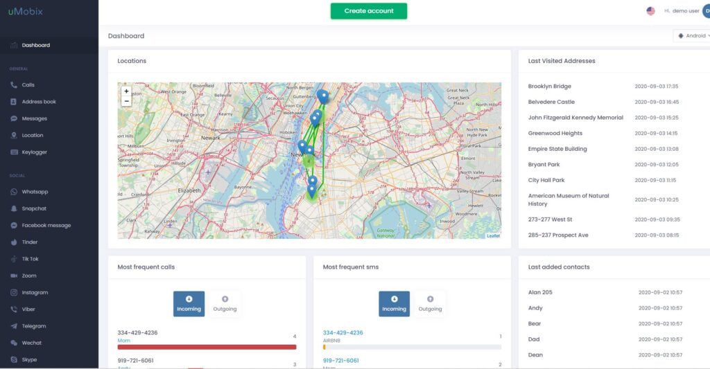 App dashboard for monitoring