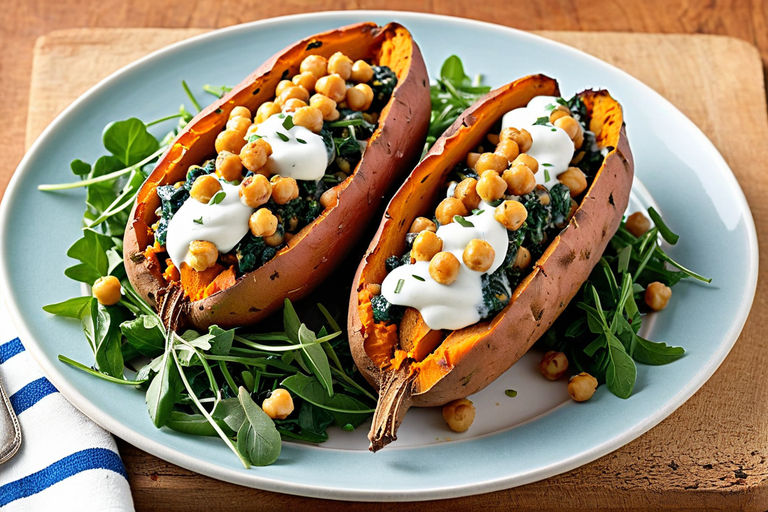 Stuffed Sweet Potatoes with Crispy Chickpeas