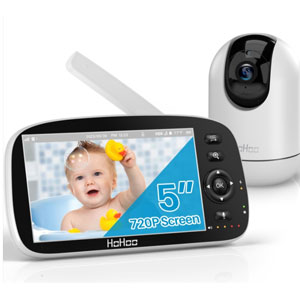 Baby Monitor, 5" 720P HD Split Screen, 30 Hours Battery Life Baby Monitor with Camera and Audio
