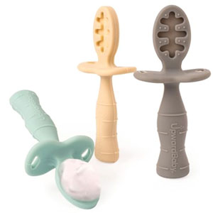 Upward Baby 3 pack Silicone Baby Feeding Spoon with Anti Choke Barrier - Baby Spoons Self Feeding 6 Months